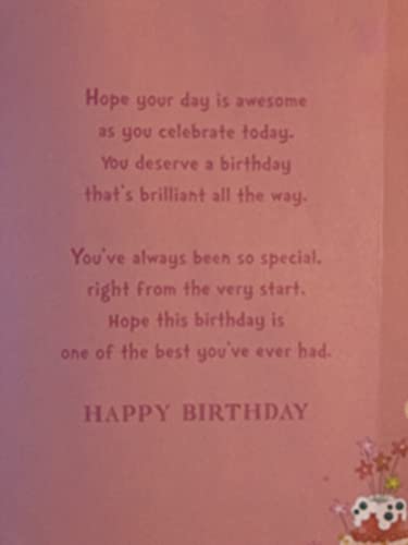 Happy Birthday Granddaughter 10 Have Fun! Birthday Card With Badge Age 10 10th Ten Tenth Cute Girl/Cake/Presents Glitter/Foil Detail(CC7514B/01)
