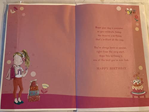 Happy Birthday Granddaughter 10 Have Fun! Birthday Card With Badge Age 10 10th Ten Tenth Cute Girl/Cake/Presents Glitter/Foil Detail(CC7514B/01)