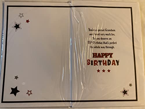 Happy 18th Birthday Grandson Best Wishes On Your Special Day Birthday Card Age 18 18th Eighteen Eighteenth Red-Blue/Red/Silver Words/Stars 3D/Foil Detail(PRELUDE46724)