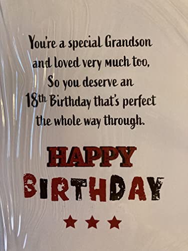 Happy 18th Birthday Grandson Best Wishes On Your Special Day Birthday Card Age 18 18th Eighteen Eighteenth Red-Blue/Red/Silver Words/Stars 3D/Foil Detail(PRELUDE46724)