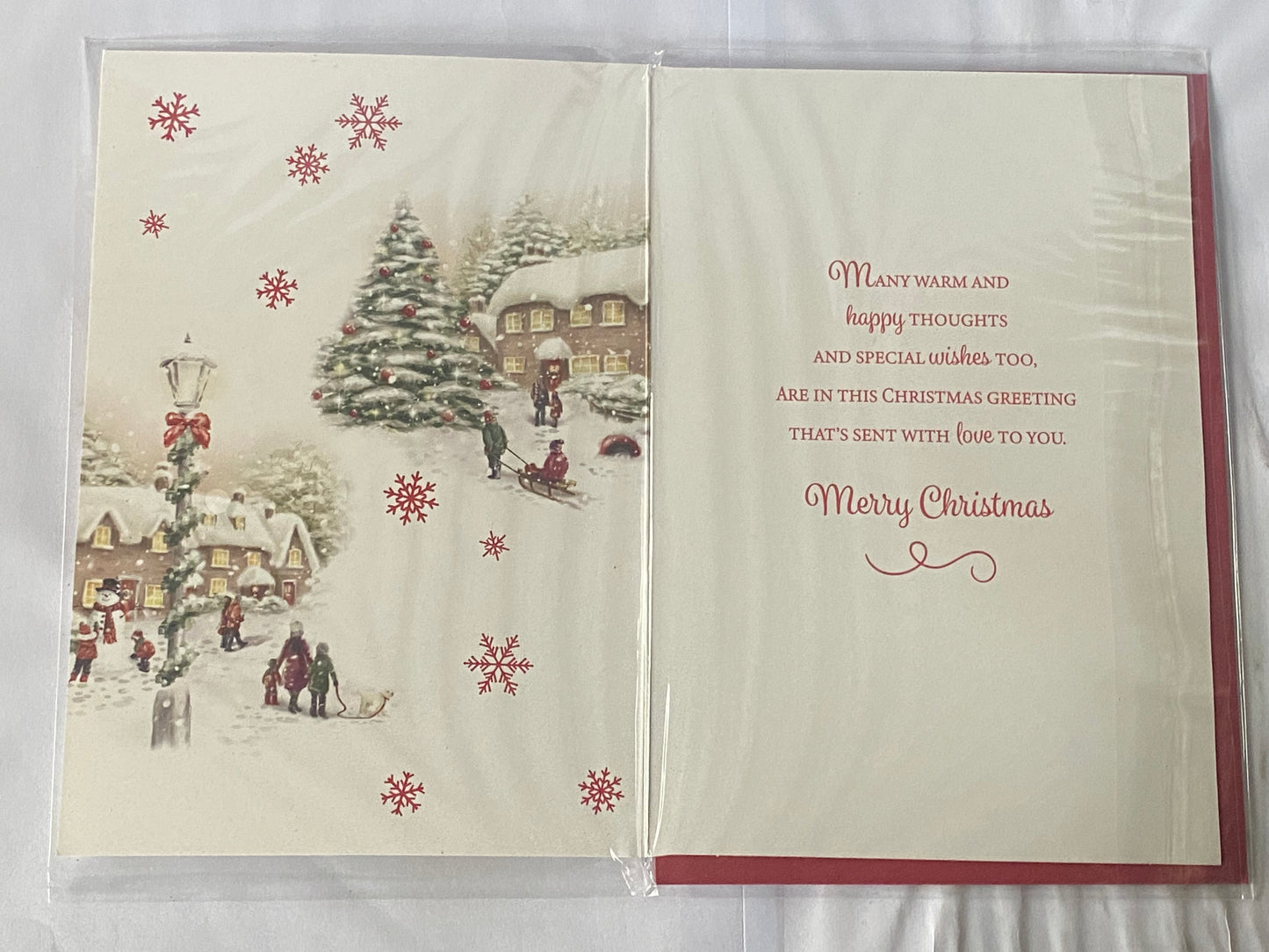 To A Wonderful Sister & Family Christmas Card Houses/People/Red Words(PH46334A)