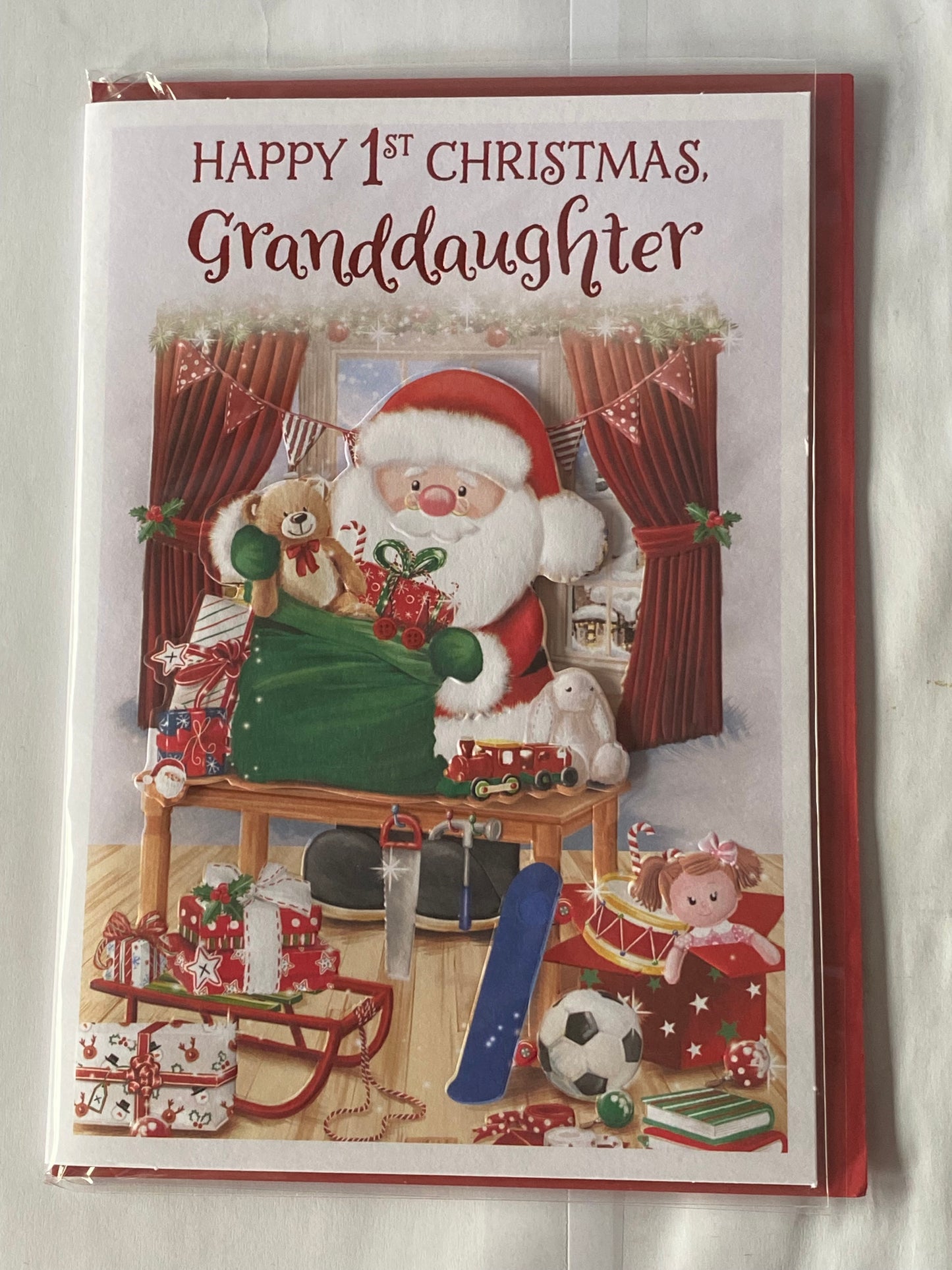 Happy 1st Christmas Granddaughter Christmas Card Granddaughter's First Cute Santa/Green Sack/Toys(PRELUDE47933)