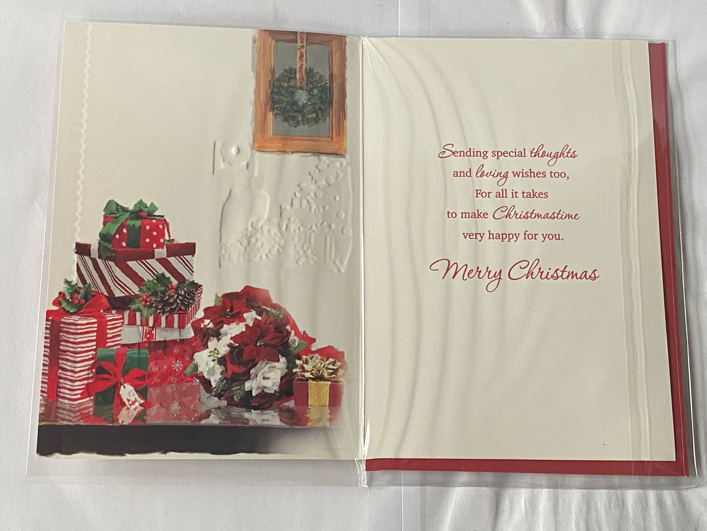 Christmas Wishes To A Wonderful Great-Granddaughter Christmas Card Presents/Red Candles/Flowers/Red Words(PH46987B)
