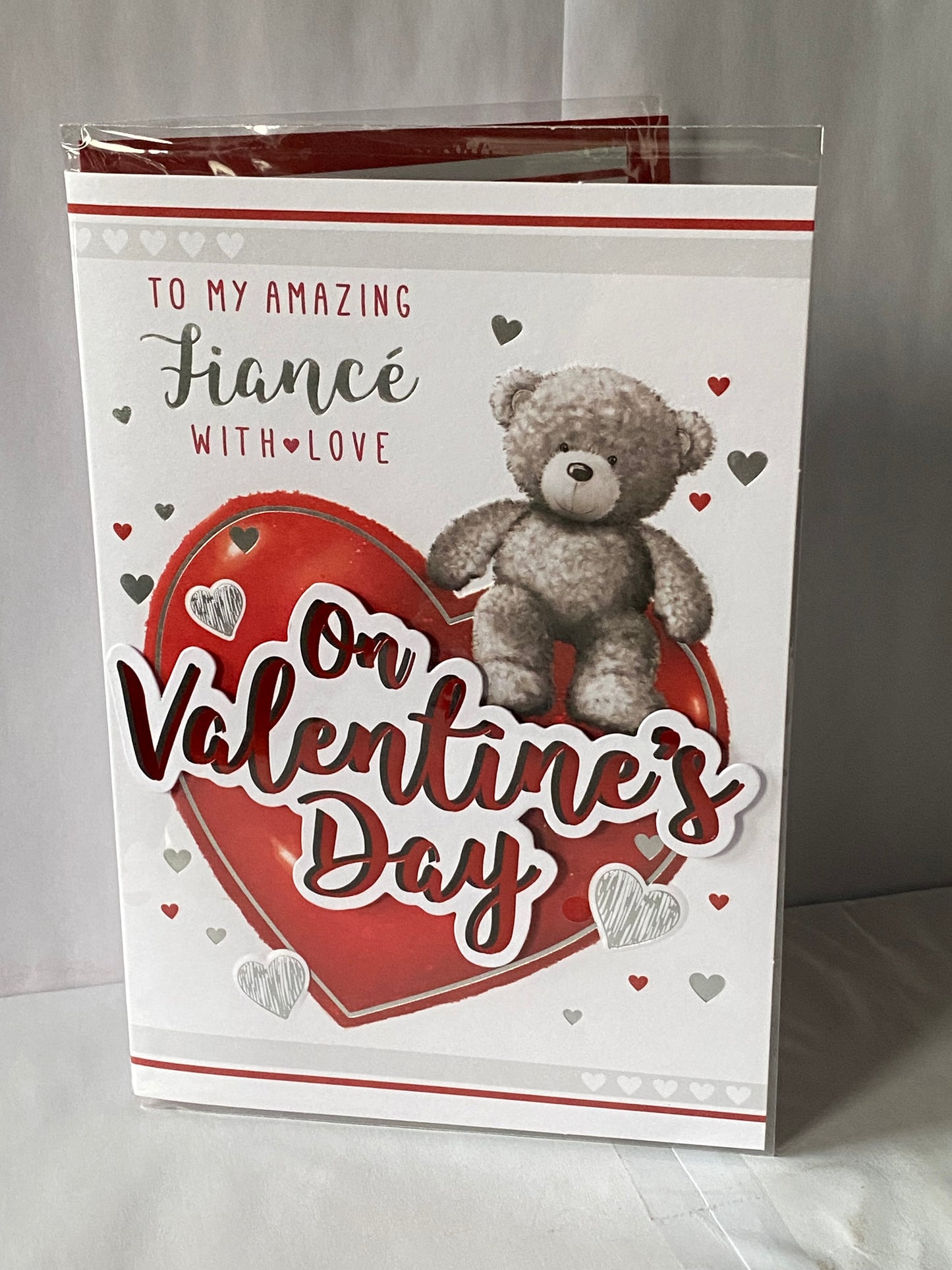 To My Amazing Fiance With Love On Valentine's Day Valentines Day Card Teddy Sat On Large Red Heart 3D/Foil Detail(PRELUDE47548)
