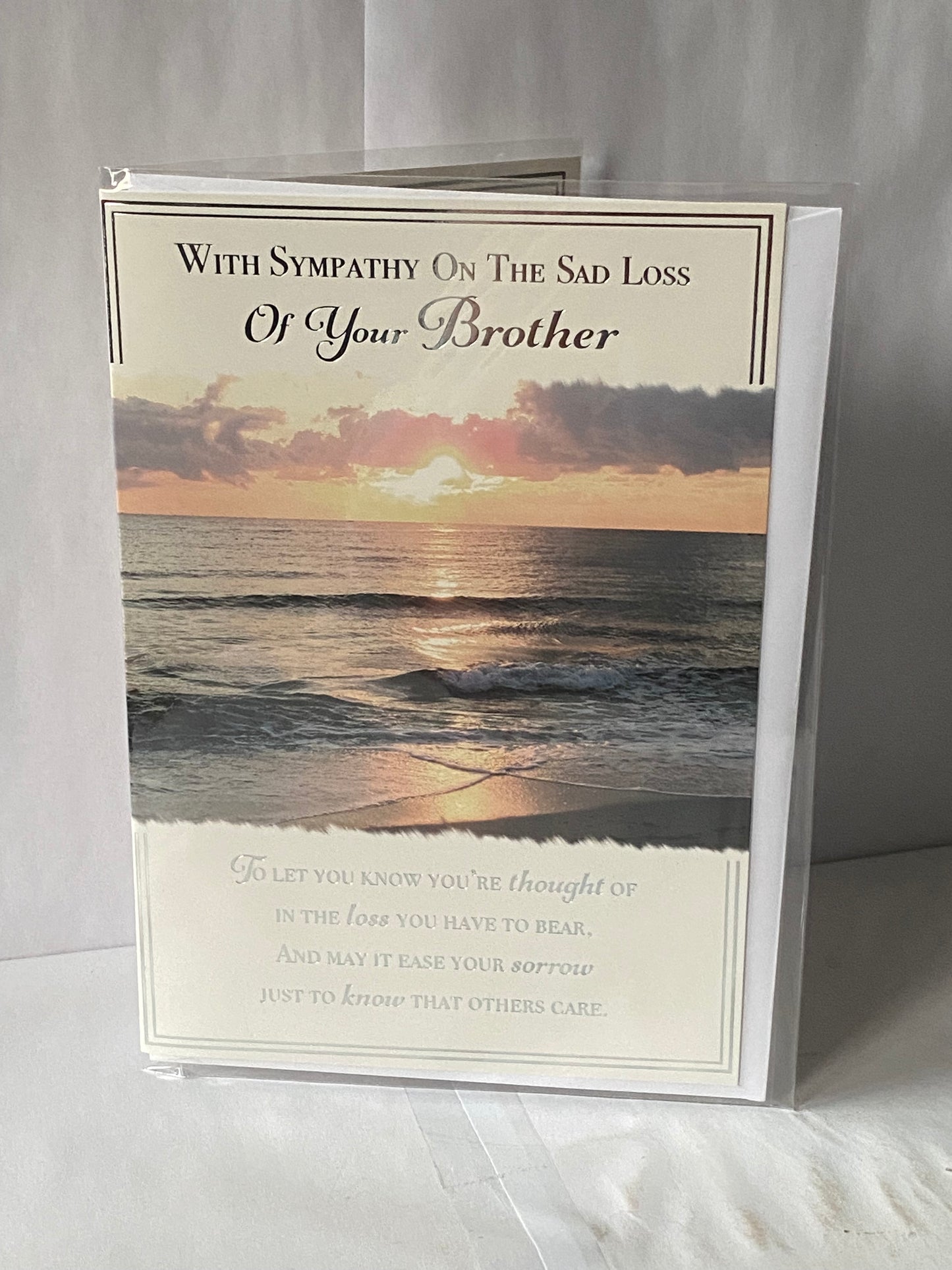 With Sympathy On The Sad Loss of Your Brother Sympathy Card Loss Condolence Ocean Scene/Silver Words Foil Detail(PH42362B)