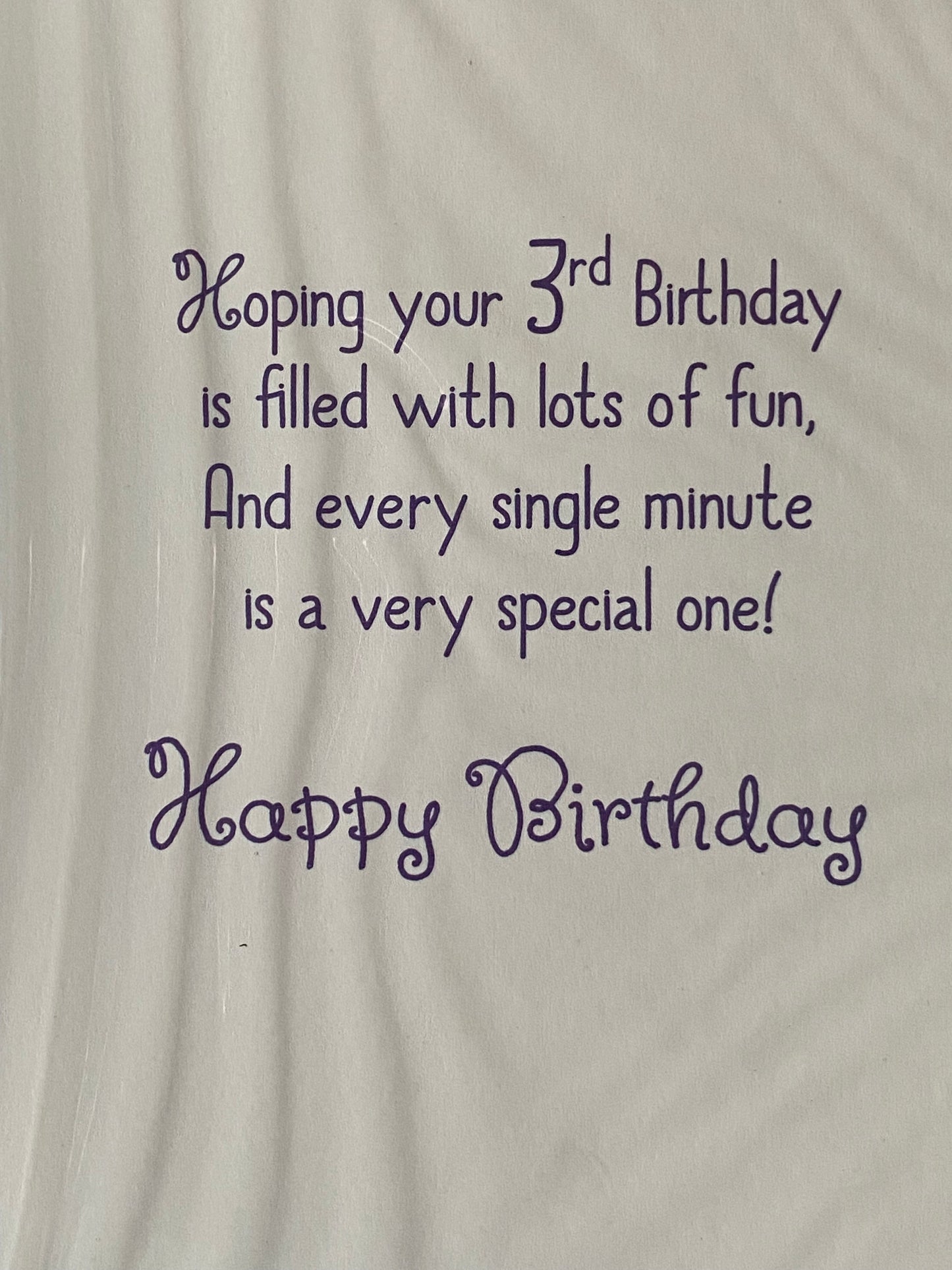 Girls/Female Age 3 3rd Three Third 3 Happy Birthday To You! You're A Little Star Birthday Card Purple/Pink Word/Purple Princess Glitter/Foil Detail(PH43352E)