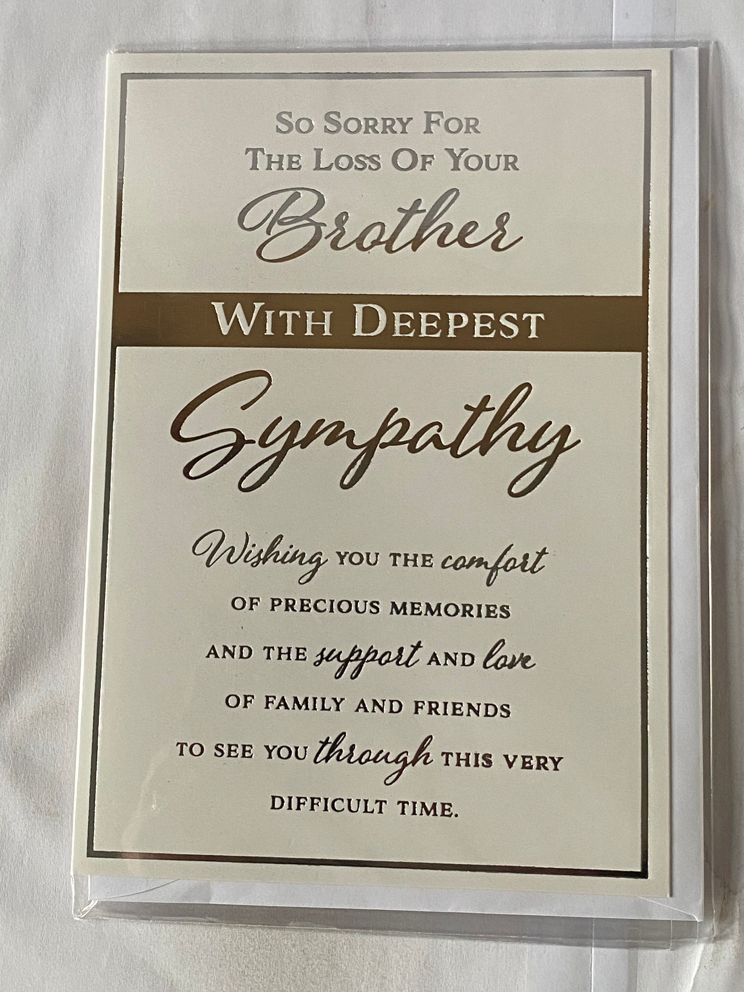 So Sorry For The Loss of Your Brother With Deepest Sympathy Card Condolence White/Silver Words Foil Detail(PH45876B)