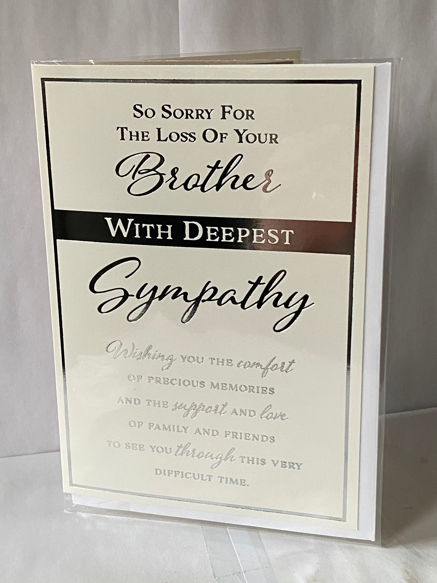 So Sorry For The Loss of Your Brother With Deepest Sympathy Card Condolence White/Silver Words Foil Detail(PH45876B)