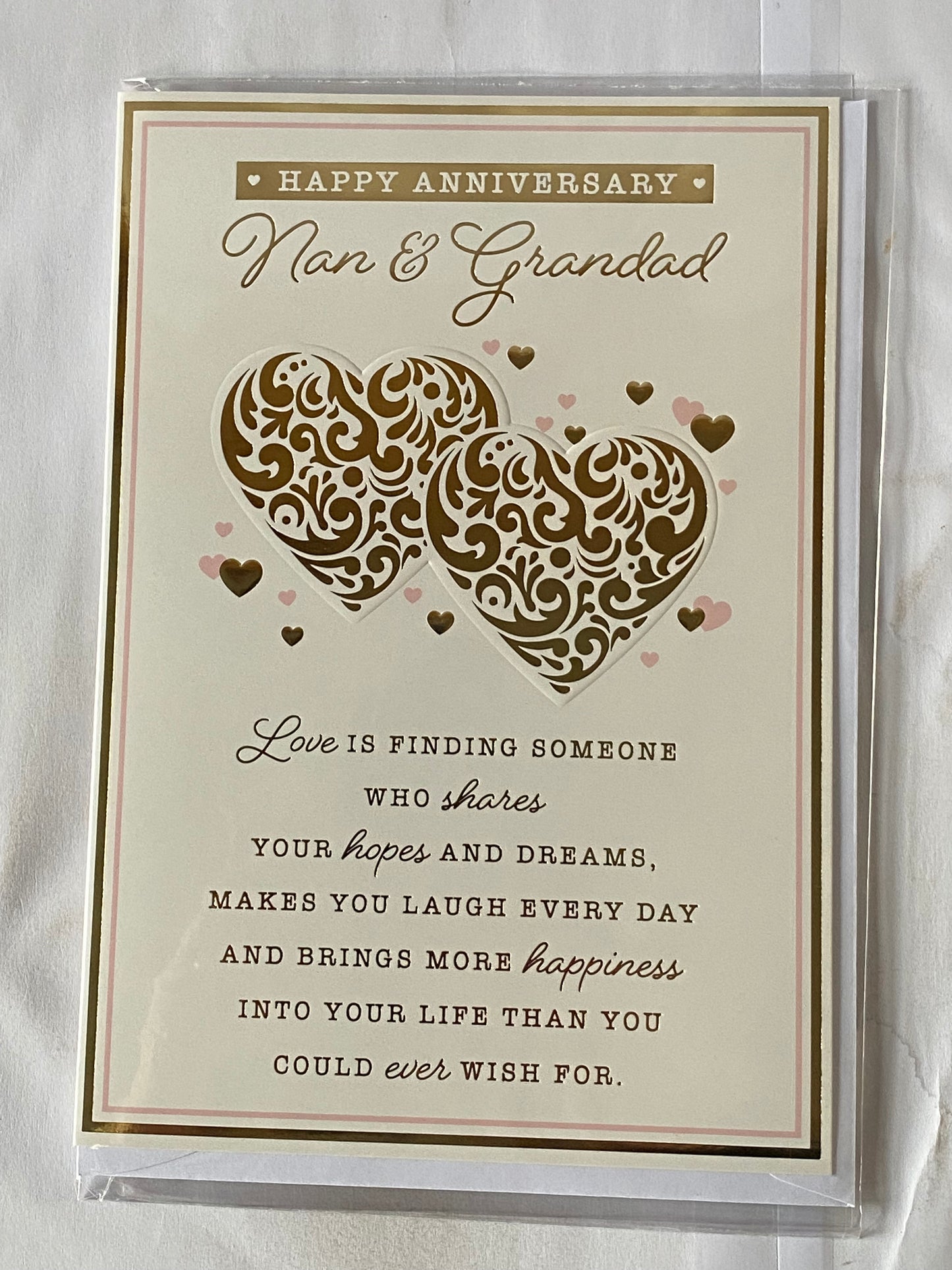 Happy Anniversary Nan & Grandad On Your Anniversary Wedding Anniversary Card Gold/Pink Hearts/Gold Words Foil Detail(PH47356B)