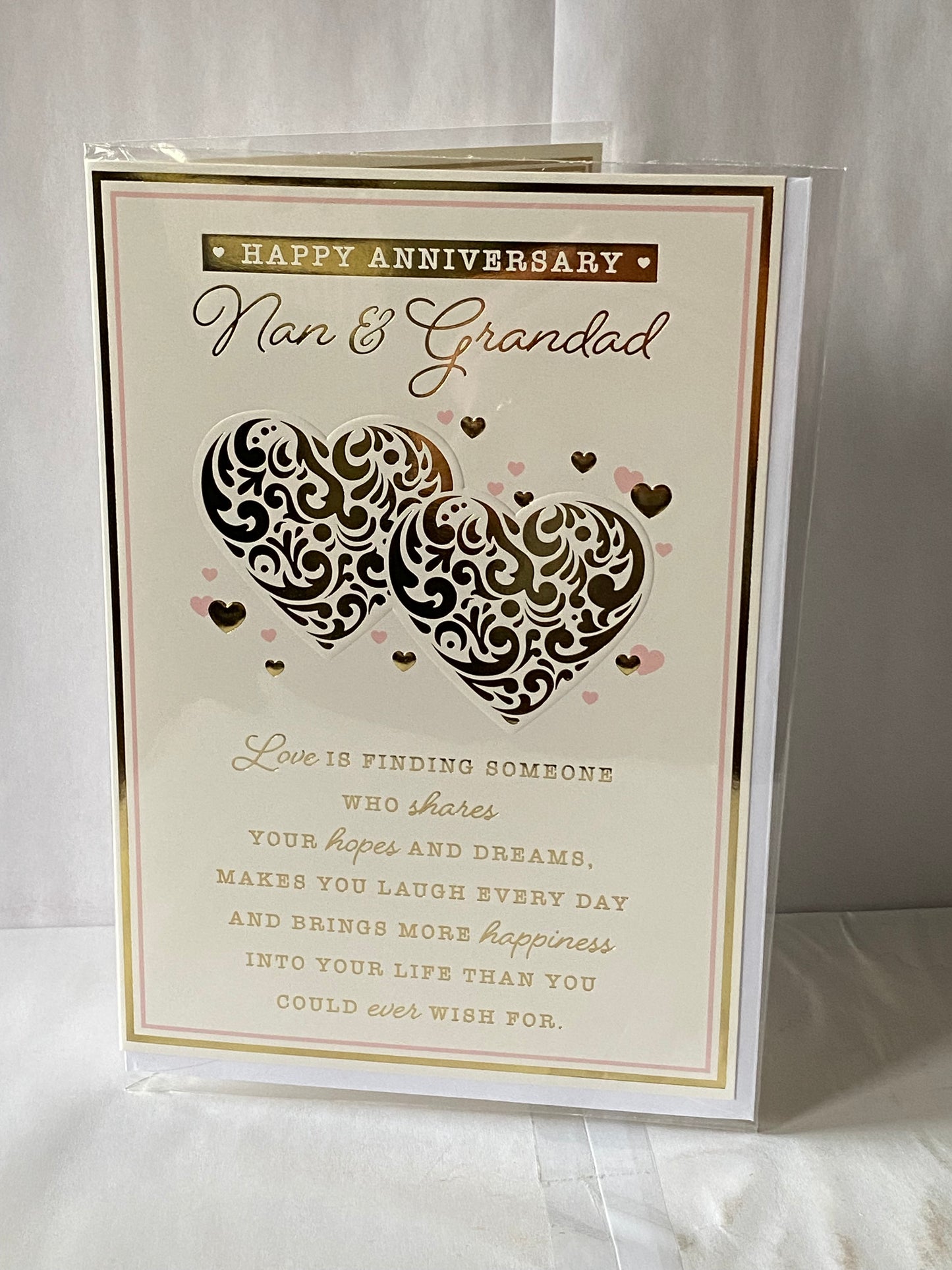 Happy Anniversary Nan & Grandad On Your Anniversary Wedding Anniversary Card Gold/Pink Hearts/Gold Words Foil Detail(PH47356B)