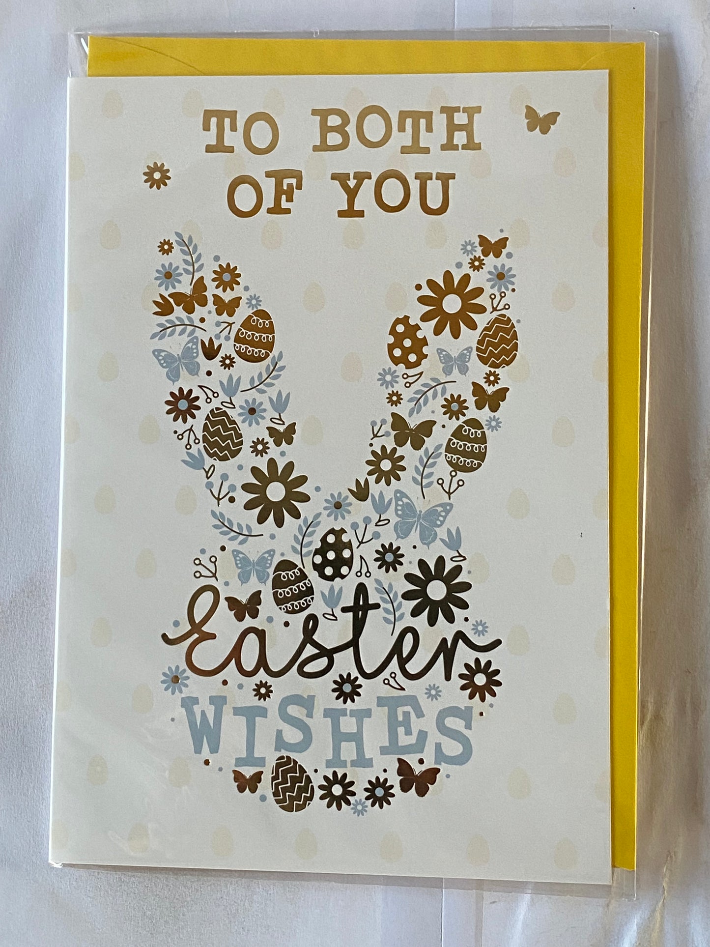 To Both Of You Easter Wishes Easter Card Gold+Blue Bunny Rabbit Head/Gold Words Foil Detail(PH50663A)