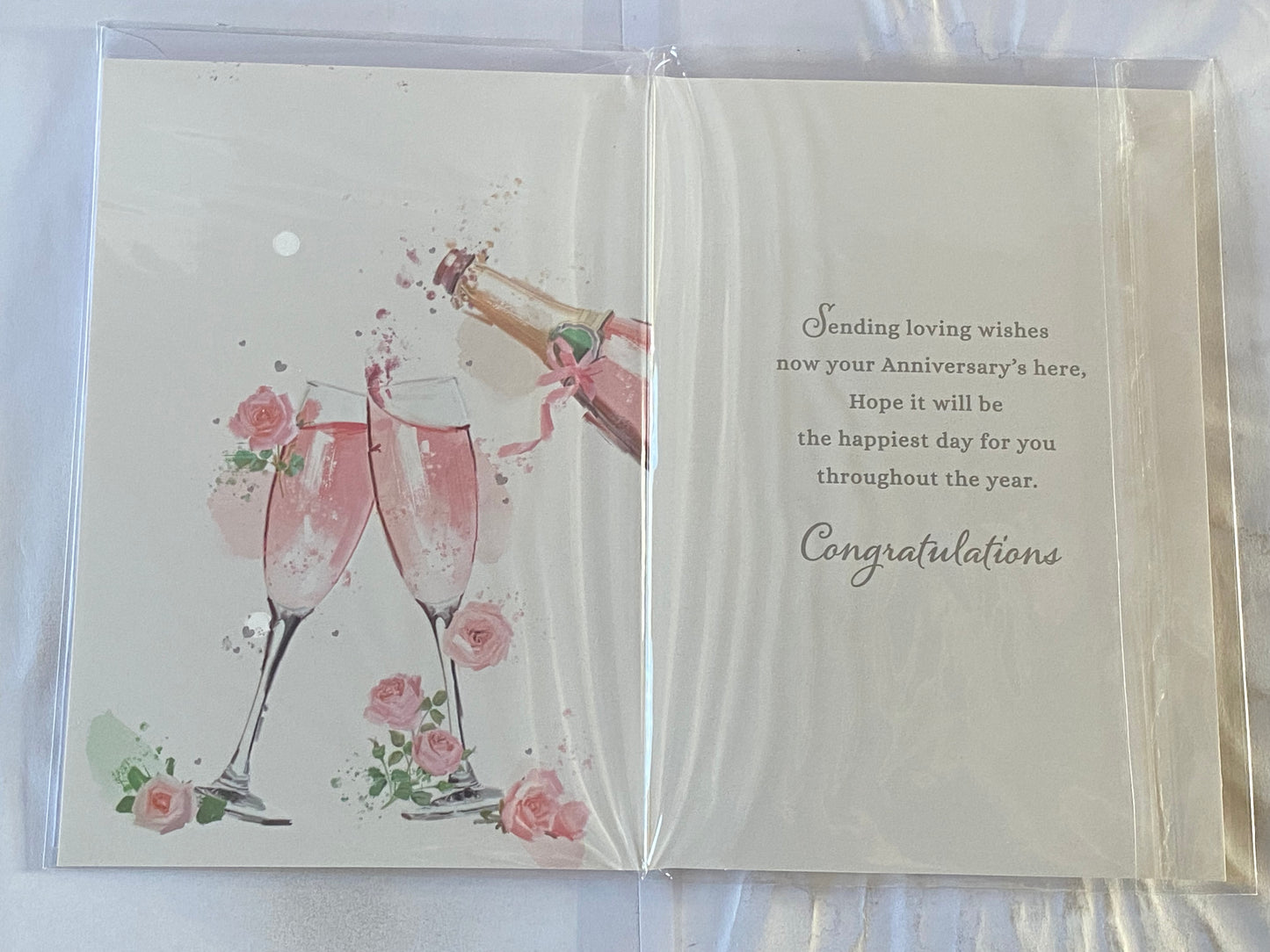 Anniversary Wishes Nan & Grandad Wedding Anniversary Card Pink Champagne/Flutes/Pink Flowers Foil Detail(NC-VA219B)
