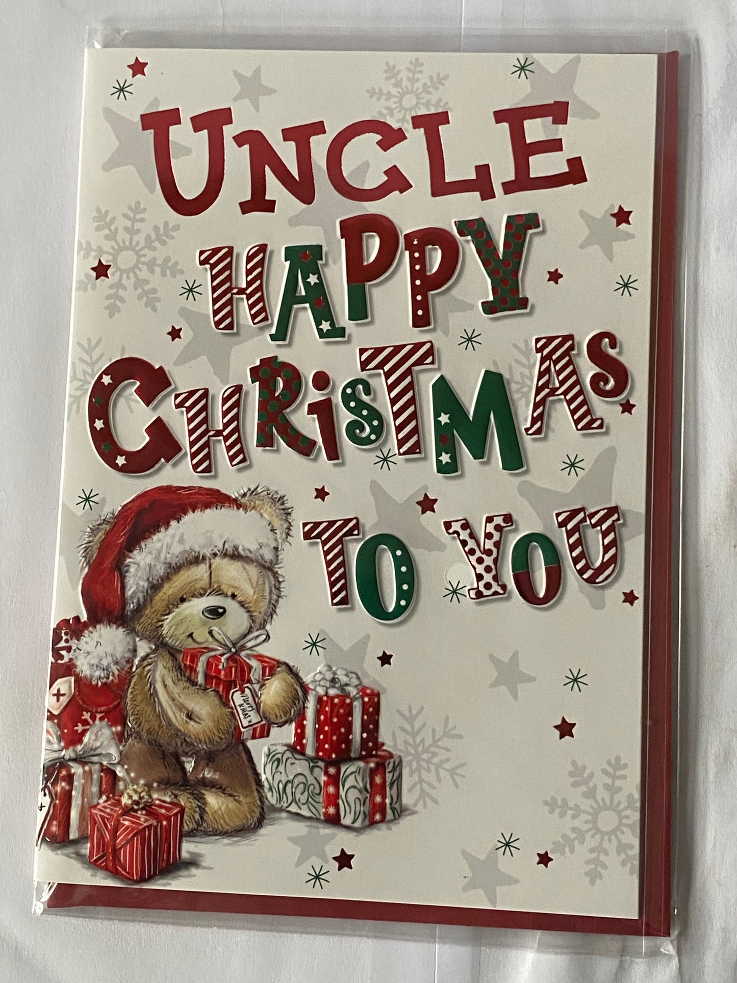 Uncle Happy Christmas To You Christmas Card Teddy/Presents/Words(PH47000B)
