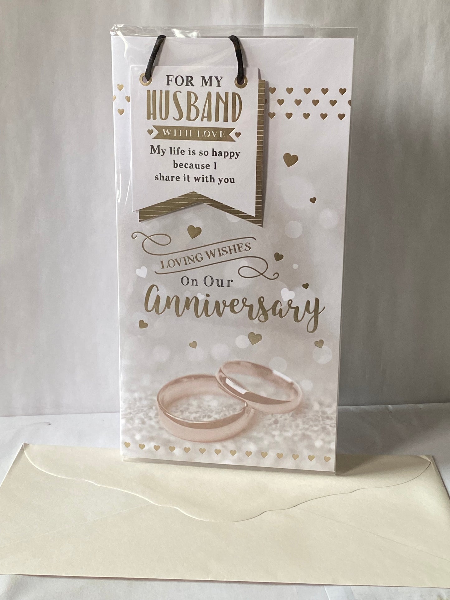For My Husband With Love On Our Anniversary Wedding Anniversary Card Wedding Rings/Hearts/Words(PRELUDE43204)