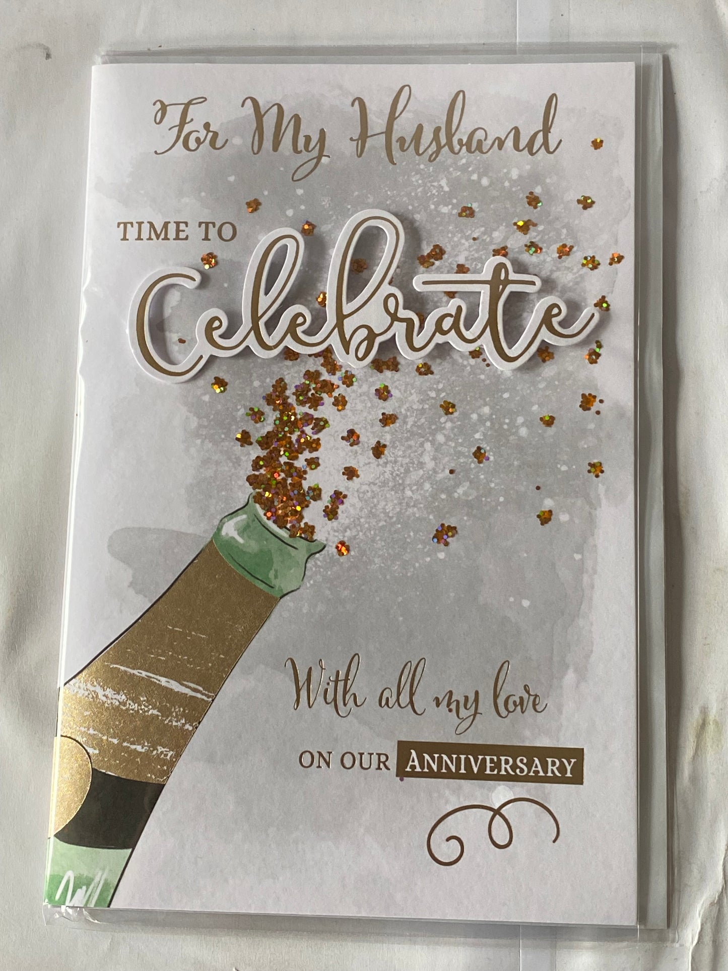 For My Husband Time To Celebrate With All My Love On Our Anniversary Wedding Anniversary Card Champagne/Words(XQUISITE46009)