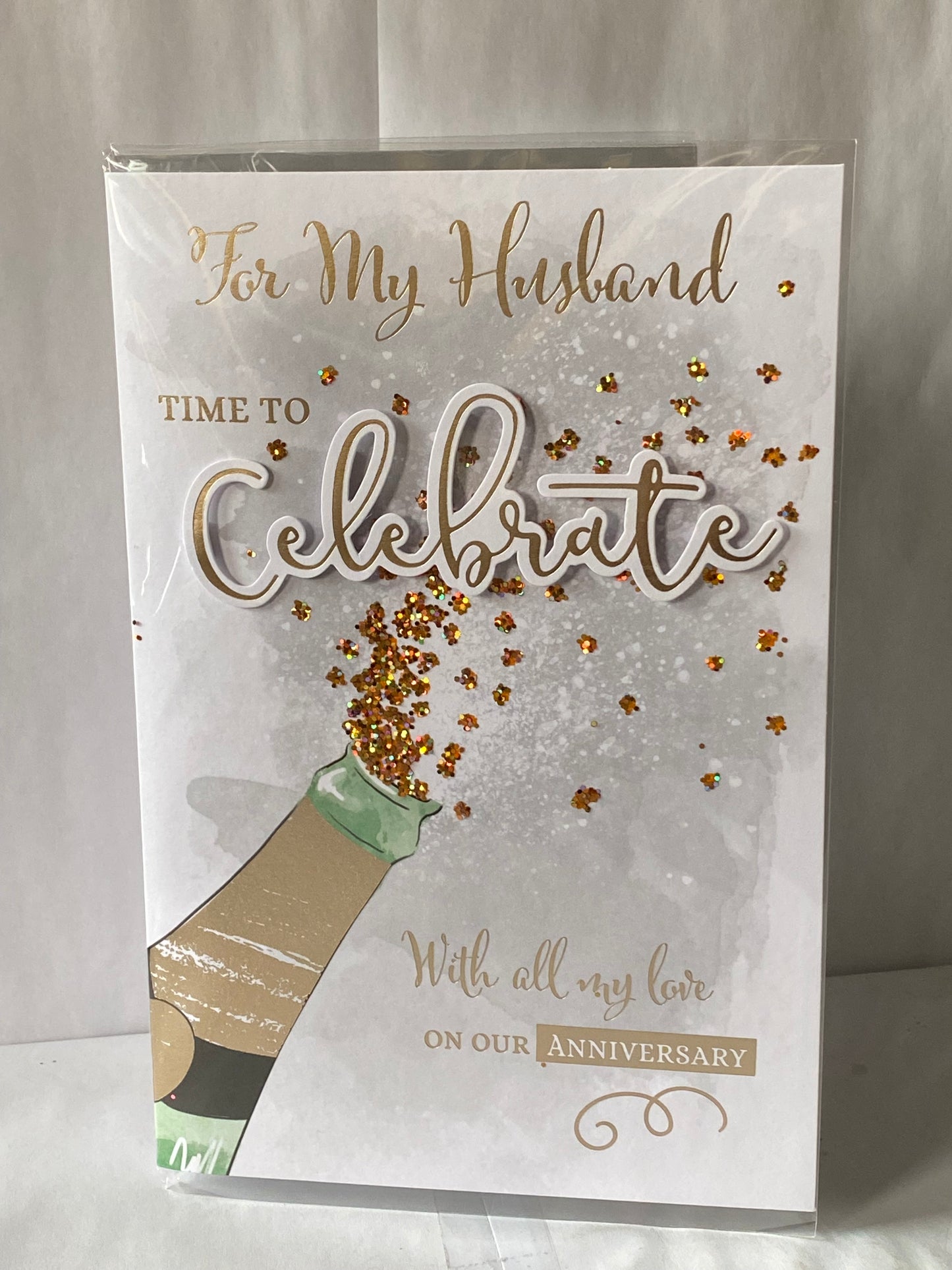 For My Husband Time To Celebrate With All My Love On Our Anniversary Wedding Anniversary Card Champagne/Words(XQUISITE46009)