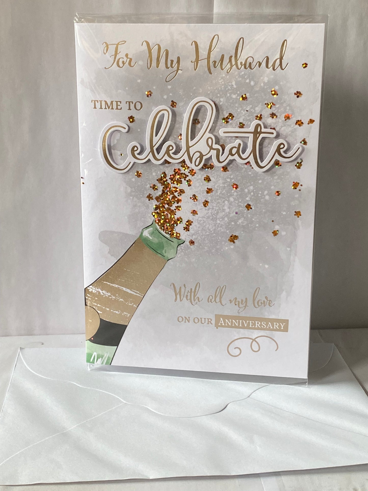 For My Husband Time To Celebrate With All My Love On Our Anniversary Wedding Anniversary Card Champagne/Words(XQUISITE46009)