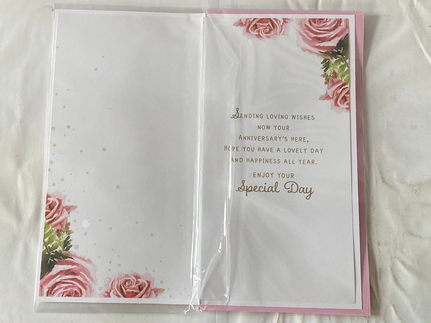 To A Special Mam & Dad On Your Anniversary Wedding Anniversary Card White/Gold Champagne/Flutes/Spots/Pink Roses 3D/Glitter/Foil Detail(PRELUDE48305)