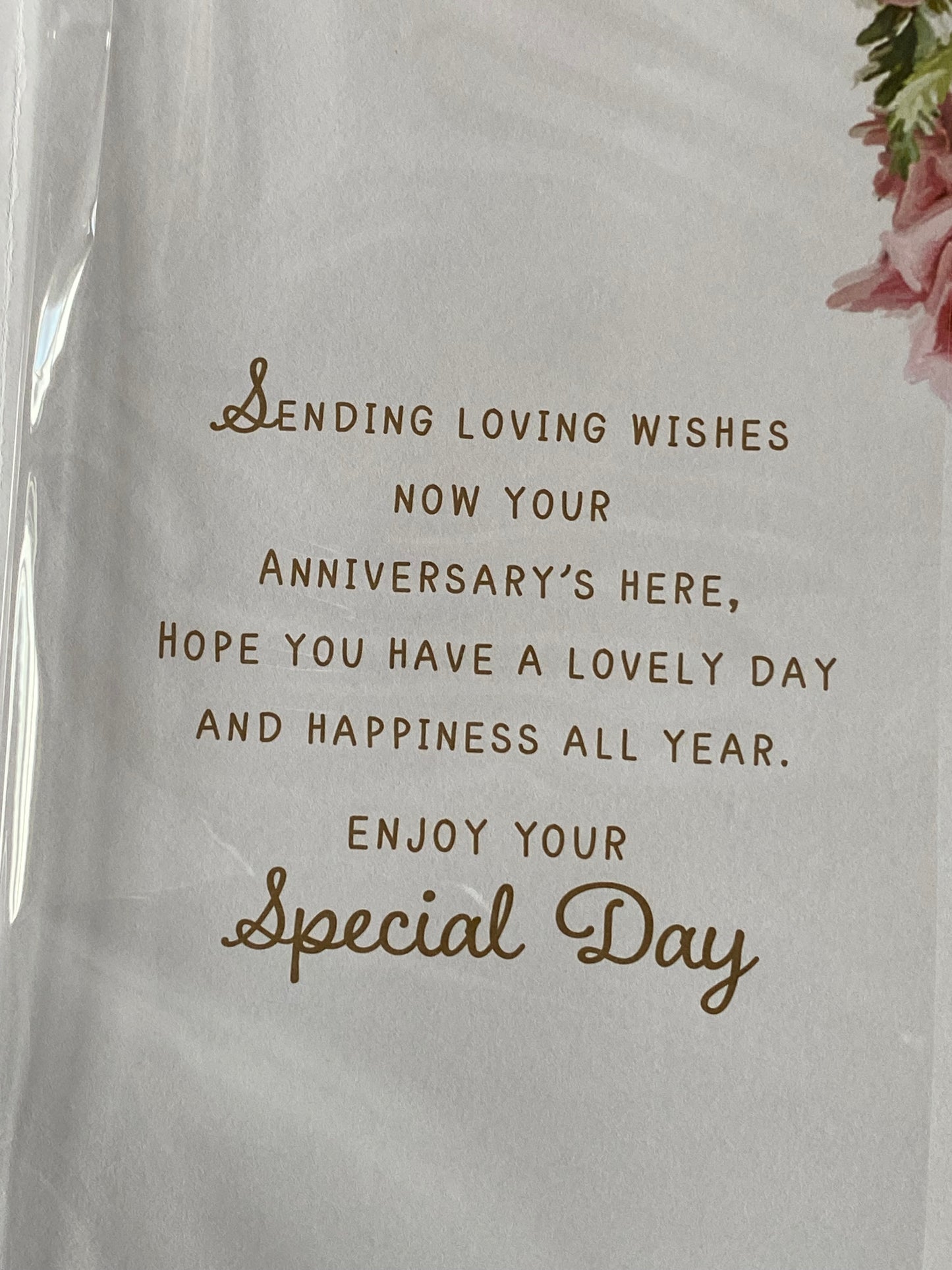 To A Special Mam & Dad On Your Anniversary Wedding Anniversary Card White/Gold Champagne/Flutes/Spots/Pink Roses 3D/Glitter/Foil Detail(PRELUDE48305)