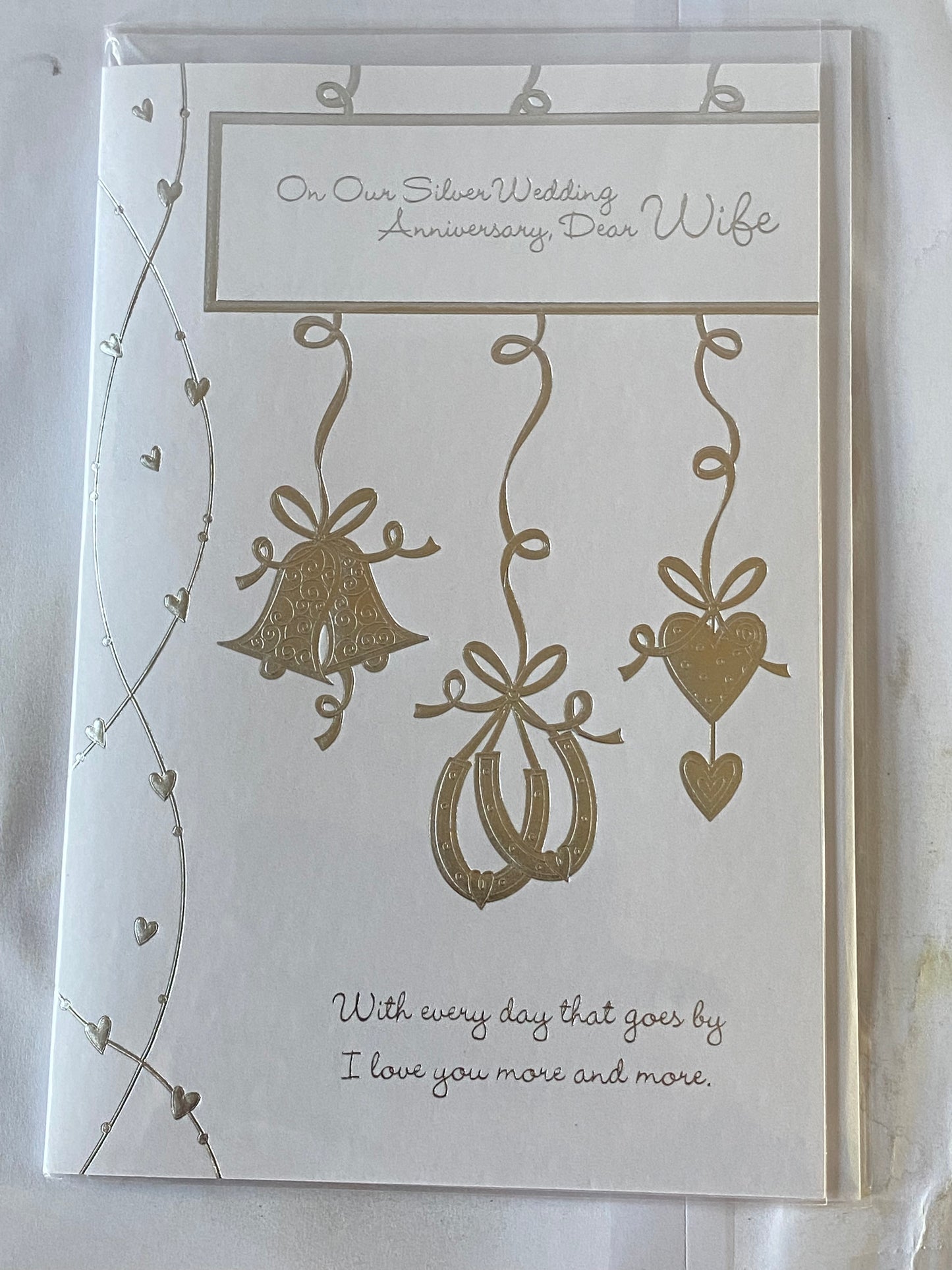 On Our Silver Wedding Anniversary Dear Wife 25th Wedding Anniversary Card Bells/Horseshoes/Hearts Foil Detail(HCP049193B)