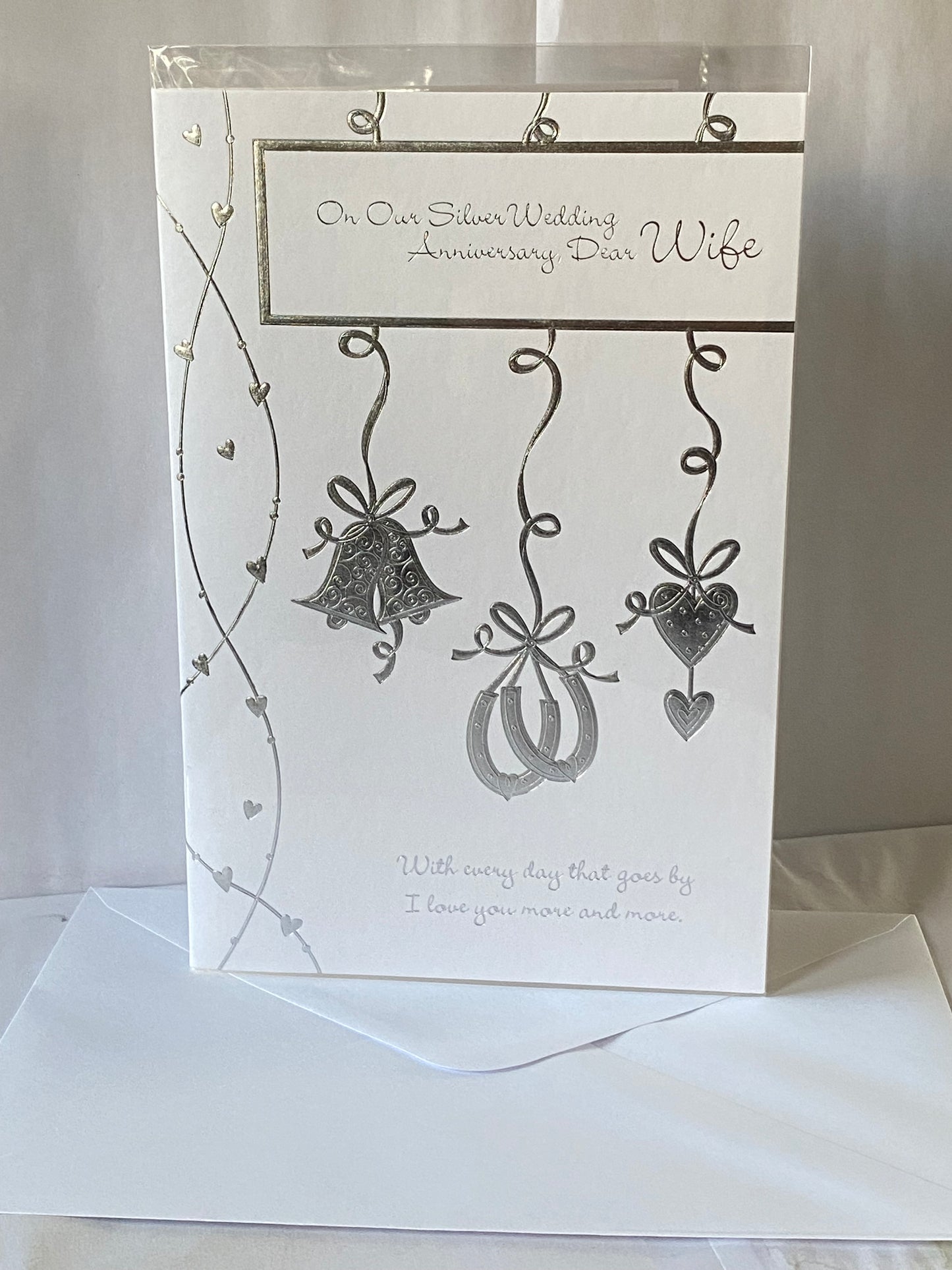 On Our Silver Wedding Anniversary Dear Wife 25th Wedding Anniversary Card Bells/Horseshoes/Hearts Foil Detail(HCP049193B)