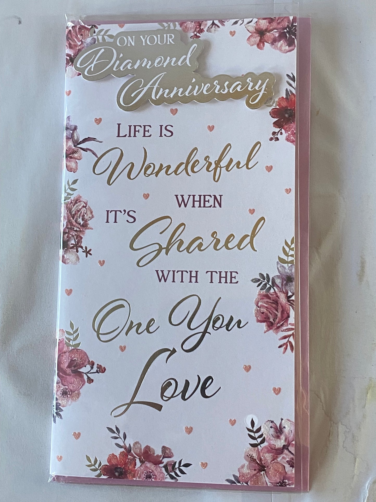 On Your Diamond Anniversary 60th 60 Wedding Anniversary Card Flowers/Words(PRELUDE45567)