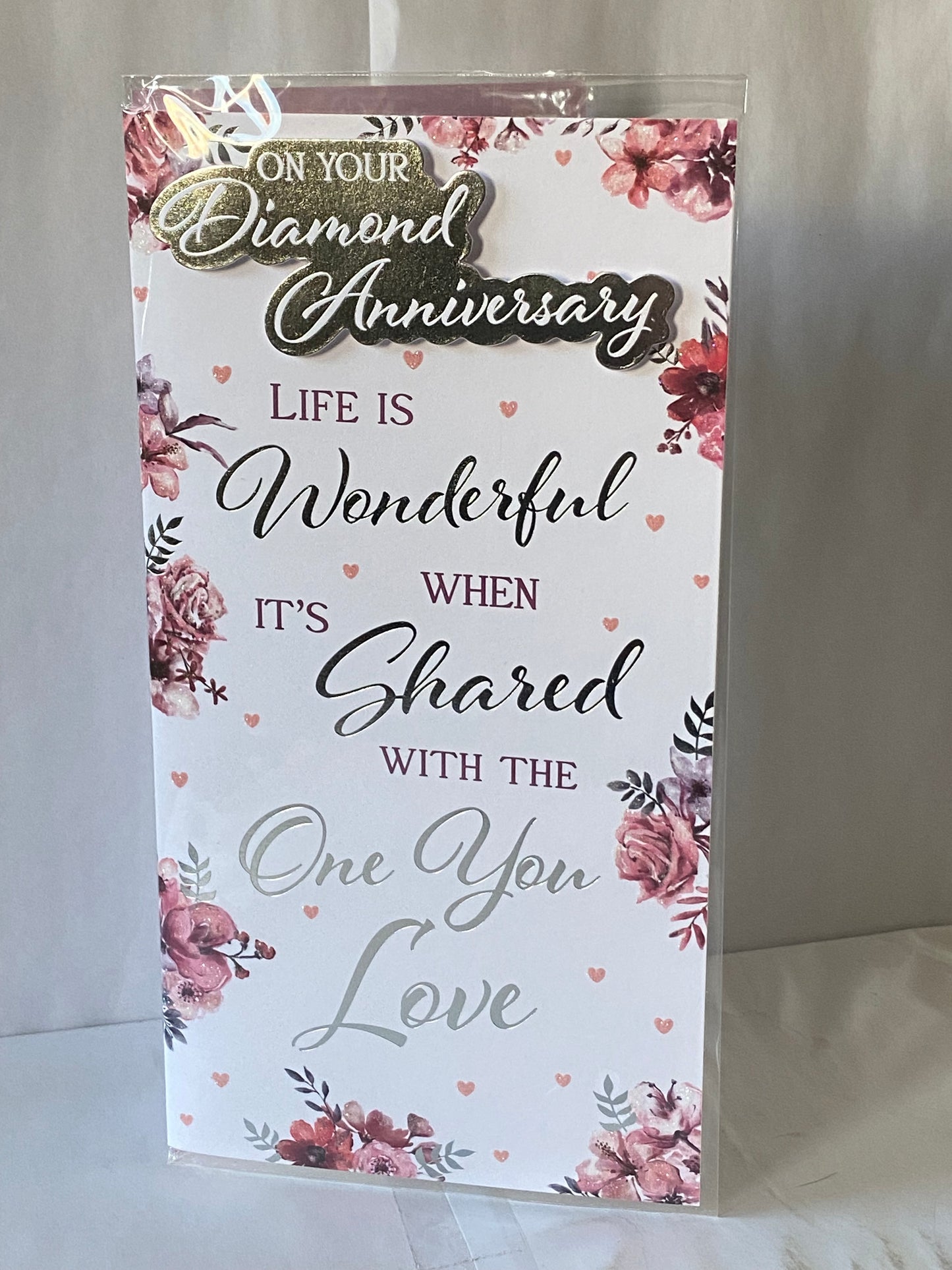 On Your Diamond Anniversary 60th 60 Wedding Anniversary Card Flowers/Words(PRELUDE45567)