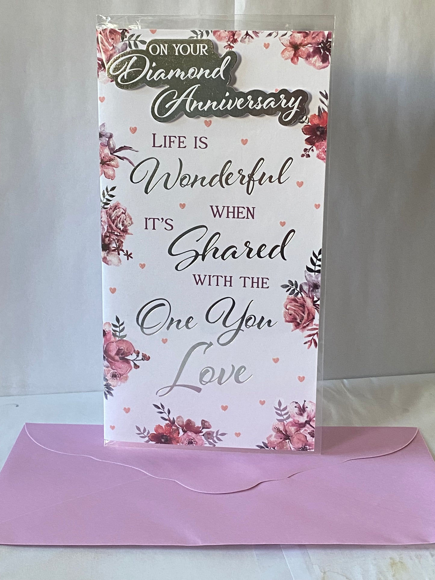 On Your Diamond Anniversary 60th 60 Wedding Anniversary Card Flowers/Words(PRELUDE45567)