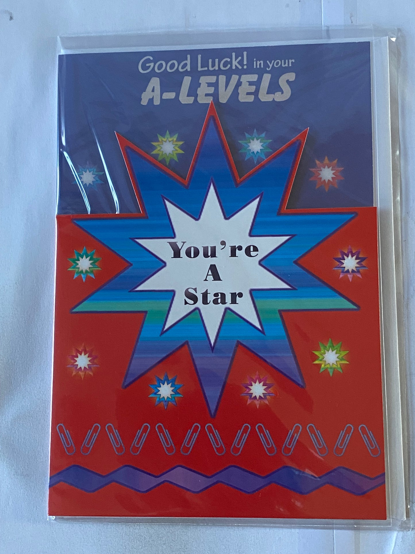 Good Luck! In Your A-Levels You're A Star Card A Level Exams Exam Blue/Red-Big Star Foil Detail(SS31189B)