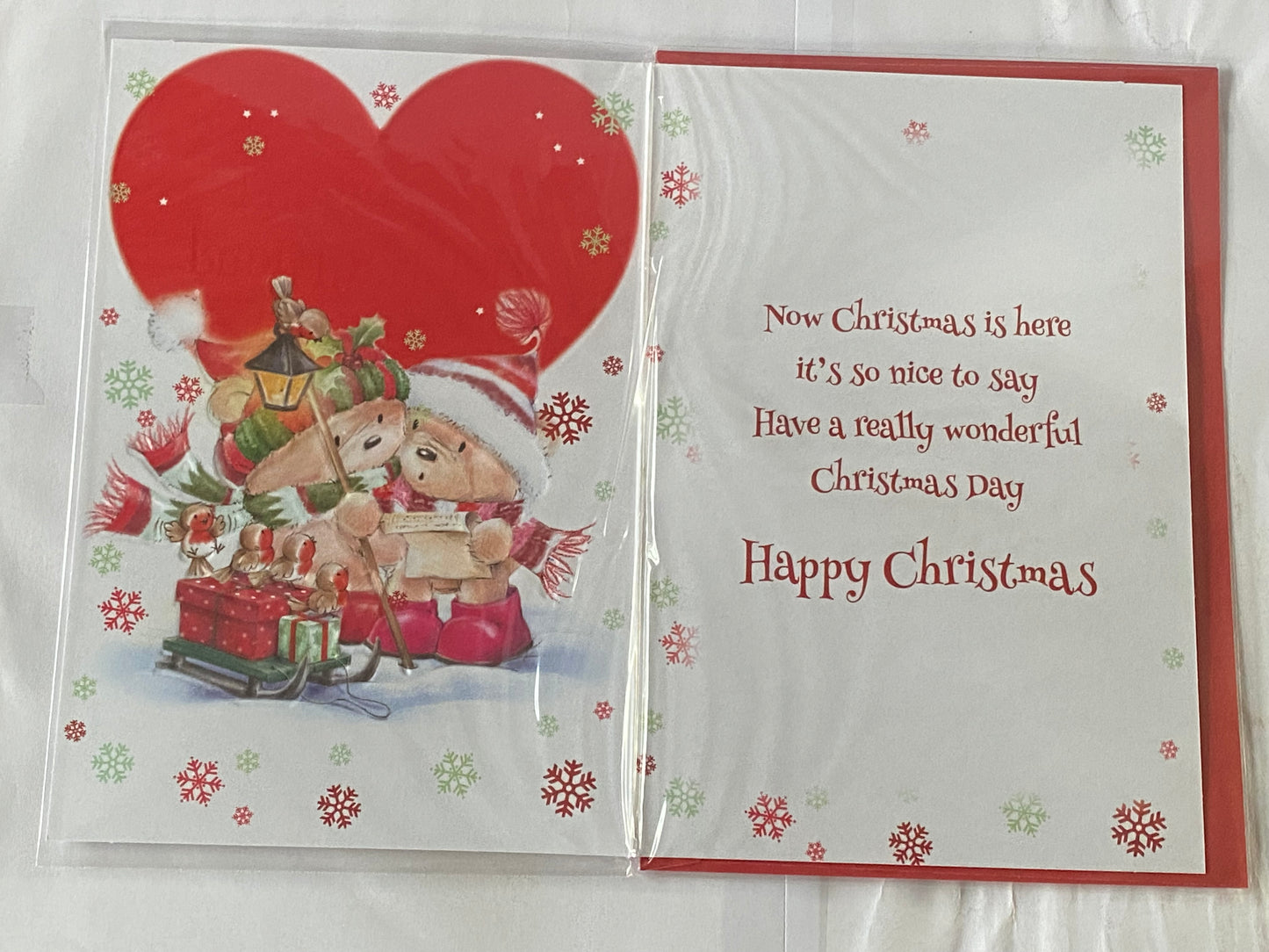 Christmas Wishes To A Special Sister And Her Boyfriend Christmas Card Sister & Boyfriend White/Red- Teddies/Heart(NLC50-016A)