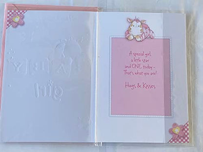 Lots Of Love Daughter On Your 1st Birthday Baby Girl Age 1 First 1st Birthday Card Pink-Baby Giraffe/Words Glitter/Foil Detail(REGENTT212A)