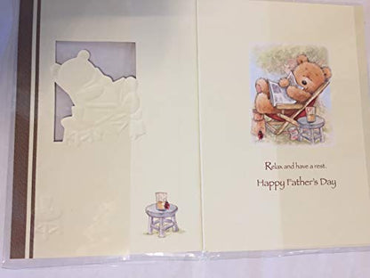 It's Father's Day Dad! Fathers Day Card Teddy Relaxing/Red Deck Chair/Newspaper Foil Detail(SS31116A)