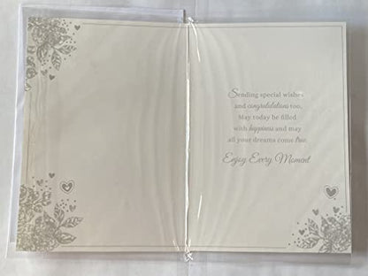 Wishing You A Happy Wedding Day Card White/Gold-Hearts/Words Glitter/Foil Detail On Your Wedding Day(PH44845A)