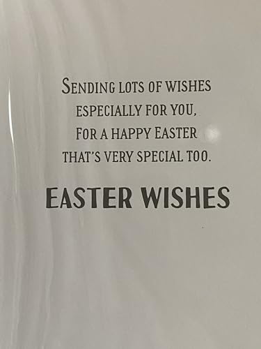 Enjoy Your 1st Easter Card Baby's Babys First Easter Cute Bunny Rabbit Holding Daisy/Basket Easter Eggs Foil Detail (PH49852A)