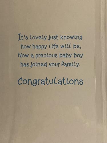 Special Wishes On The Birth of Your Great-Grandson New Baby Boy Born Card To The Great-Grandparents White+Blue Teddy/Cloudbed/Clouds Foil Detail(NC-VA102A)