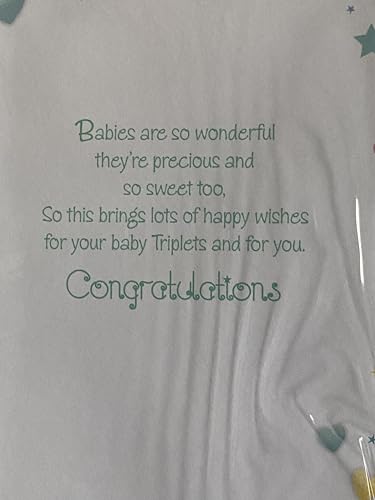 Congratulations On The Birth Of Your Triplets New Baby Triplets Unisex Boy/Girl Birth Born Silver Words Foil Detail(PRELUDE35687)