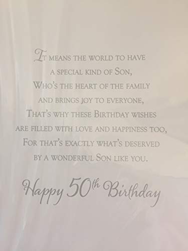 With Love To A Wonderful Son 50 Today Birthday Card Age 50 50th Fifty White/Gold/Black Whisky/Words 3D/Foil Detail(PRELUDE45673)