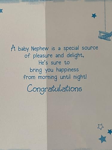 Congratulations On The Birth of Your Nephew New Baby Boy Born Card Grey Teddy/Blue Check Blanket Foil Detail(PH37268E)