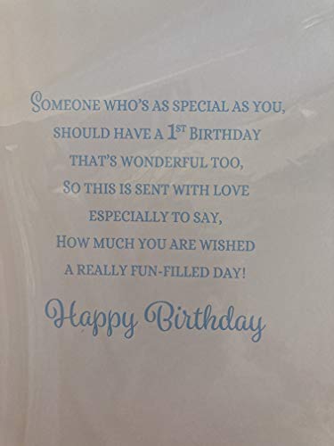 You're 1 Today Grandson Birthday Card Age 1 1st First One Teddy/Blue Balloons Ribbon/Glitter/Foil Detail Larger Size Card(PRELUDE45551)