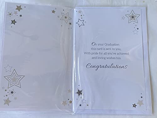 For A Very Special Grandson On Your Graduation Graduate Congratulations Well Done Graduated Card White/Gold-Words/Stars 3D/Foil Detail(PRELUDE39805)