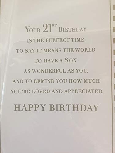 On Your 21st Son Birthday Card Age 21 21st Twenty-One Blue/White/Gold Stripes/Words 3D/Foil Detail(PRELUDE45632)