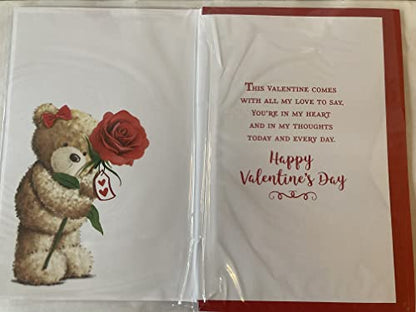 For The One I Love Happy Valentine's Day Valentines Day Card Teddy/Red Rose/Red Glitter Heart Foil/Heart 3D/Glitter/Foil Detail (PRELUDE47557)