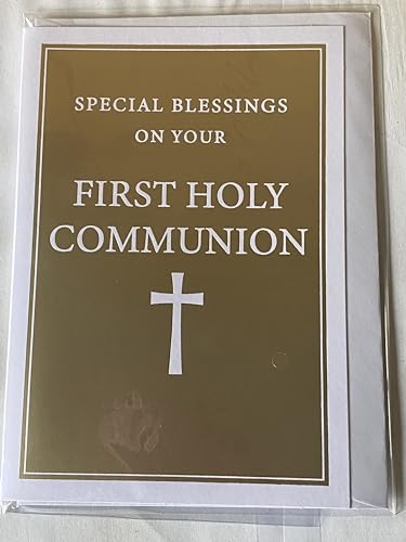 Unisex/Boys/Girls/Male/Female Special Blessings On Your First Holy Communion Card 1st Gold-White Words/Cross Foil Detail(KI47587A)