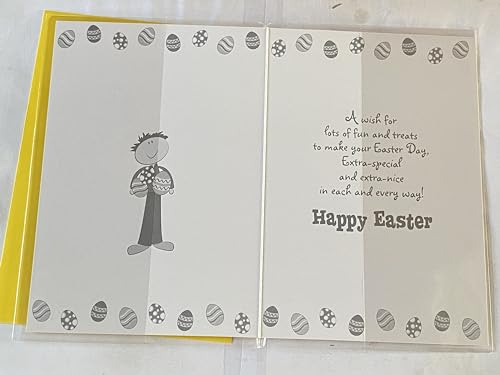 To A Really Special Godson Happy Easter Card Yellow-Cute Boy/Multi Easter Eggs/Multi Words Foil Detail(PH34282E)