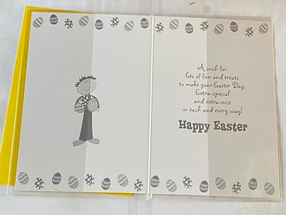 To A Really Special Godson Happy Easter Card Yellow-Cute Boy/Multi Easter Eggs/Multi Words Foil Detail(PH34282E)