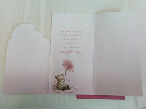 Birthday Wishes Granddaughter Birthday Card Pink Teddy/Umbrella/Words 3D/Glitter/Foil Detail(PRELUDE39533)