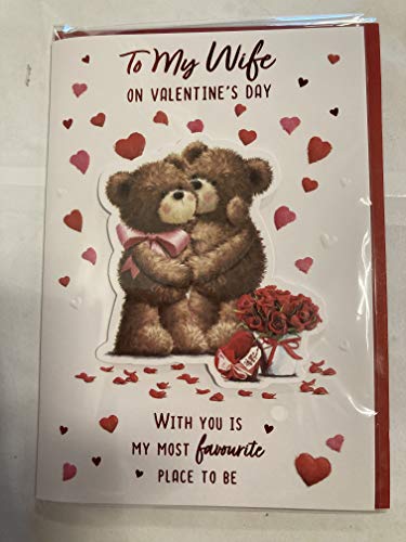 To My Wife On Valentine's Day Valentines Day Card Teddies/Red Hearts/Red Roses 3D/Foil Detail(PRELUDE46678)