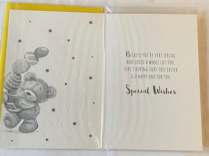 To A Very Special Dad Sending You Wishes For A Happy Easter Card Standing Grey Teddy/Multi Easter Eggs Foil Detail(PH48820E)