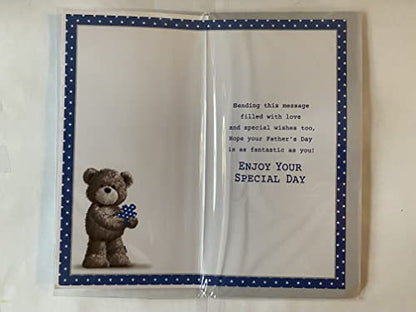 On Your 1st Father's Day With Love, Love You To Pieces First Fathers Day Card Grey-Teddy/Blue+Silver Words/Stars 3D/Foil Detail(PRELUDE48130)