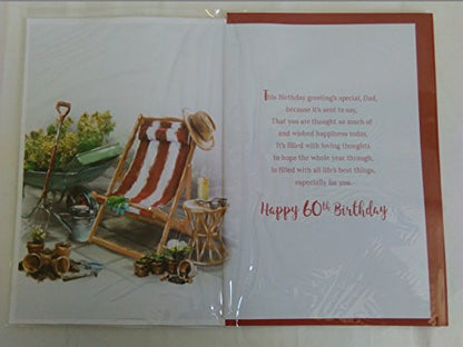 With Love To A Wonderful Dad On Your 60th Birthday Especially For You Birthday Card Age 60 Sixty Deck Chair/Gardening 3D/Foil Detail(PRELUDE43119)